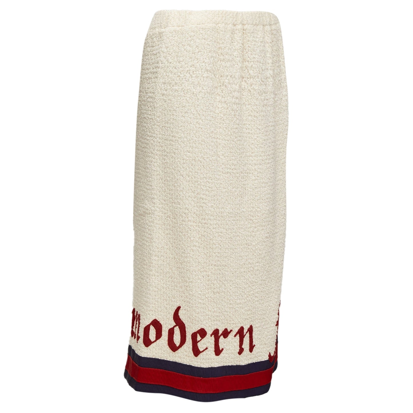Gucci Modern Future Cotton Boucle Webbing Trim Midi Skirt