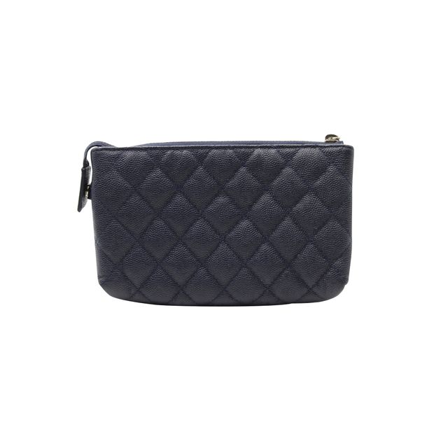 Luxury Chanel Navy Blue Caviar Leather Makeup Pouch