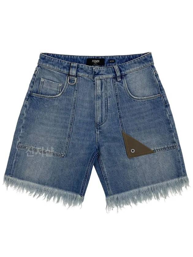 Luxury Fendi Fringe Denim Shorts Blue