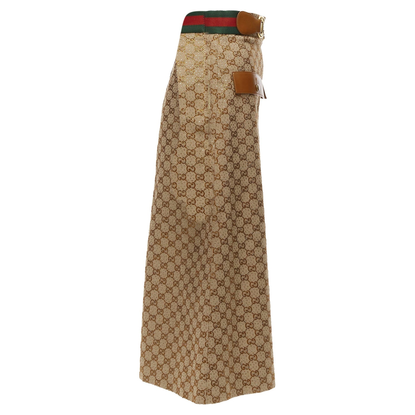 Gucci Aria GG monogram crystal leather horsebA-line midi skirt