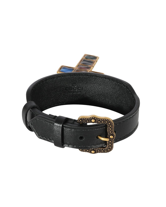 Luxury Gucci Trending 2025 Leather Lion Head & Jewel Toned Cross Gold-Tone Bracelet