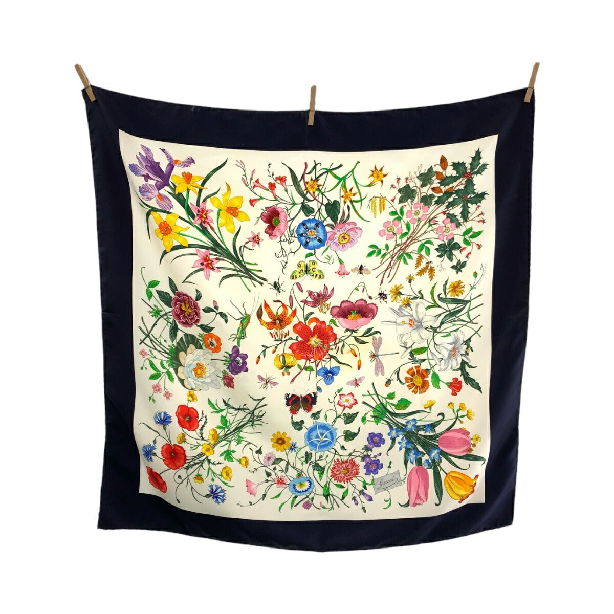 Gucci Flora Silk Scarf Navy Multicolor