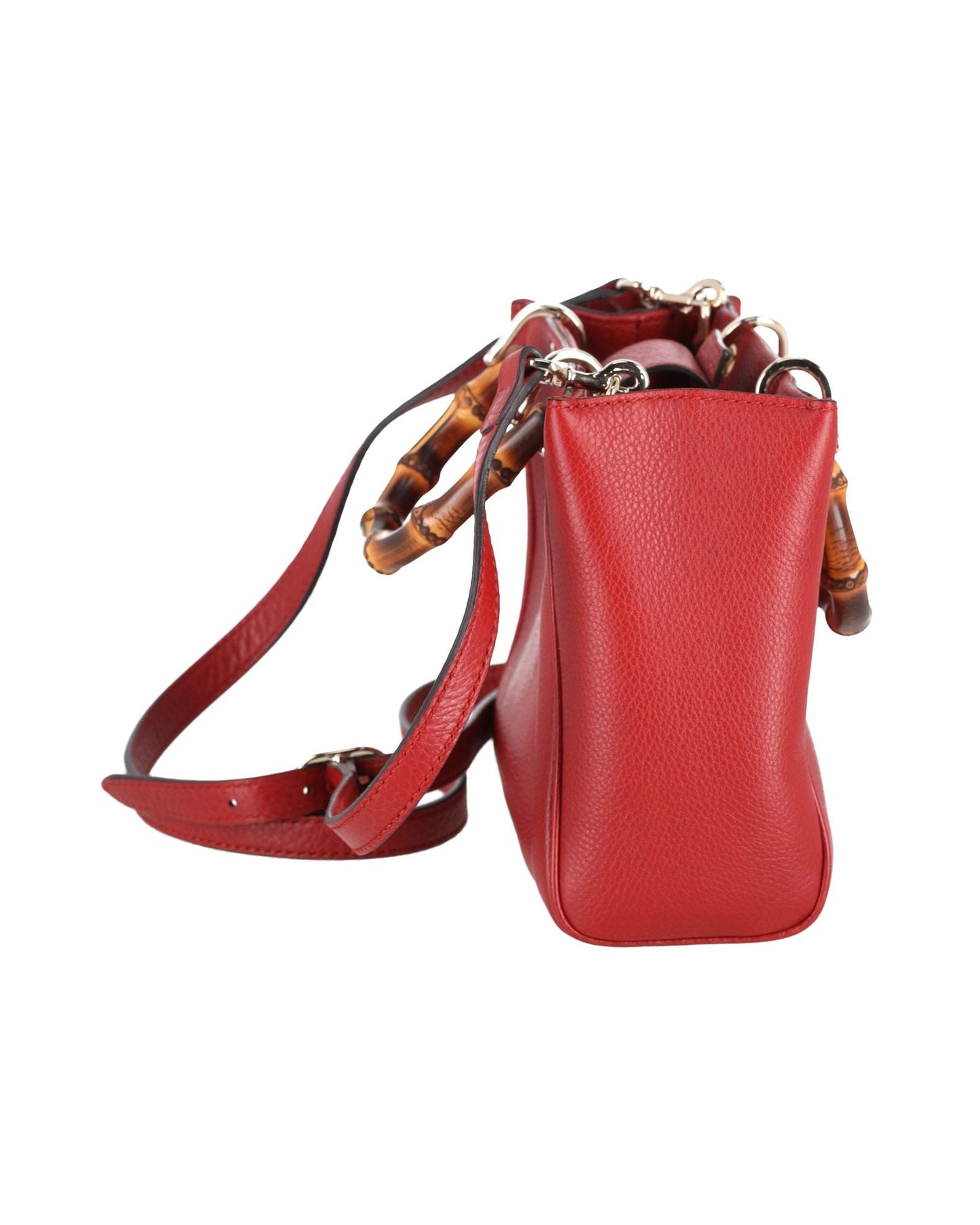 Gucci Mini Bamboo Shopper Tote in Red Calfskin Leather