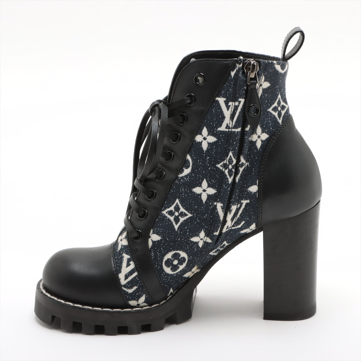 Louis Vuitton 21  Canvas x Leather Short Boots 36  Black x Navy MA1201 Monogram Lining Tree