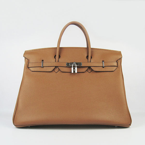 Luxury Hermes Birkin 35cm Togo Leather Handbags 6099 Light Coffee Silve