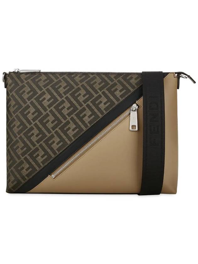 Luxury Fendi Men's FF Logo Diagonal Messenger Bag Brown