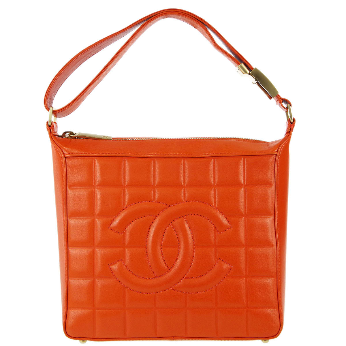 Luxury Chanel * 2003-2004 Orange Lambskin Choco Bar Shoulder Bag