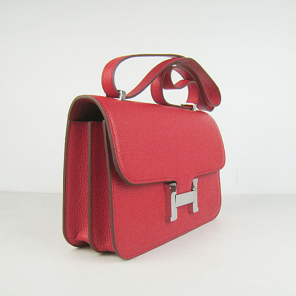 Luxury Hermes calf Leather Message Bag H020 red silver