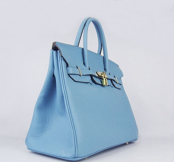 Luxury Hermes Birkin 35cm Togo Leather Handbags Light Blue Golden