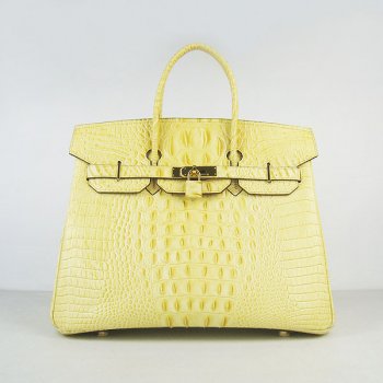 Luxury Hermes Birkin 35cm Crocodile Head Veins Handbags Yellow Golden
