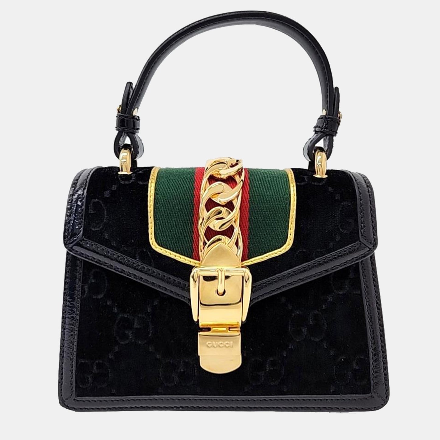 Luxury Gucci Trending 2025 Black Velvet and Leather Mini Sylvie Top Handle Bag