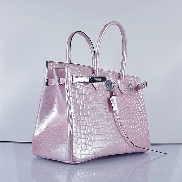 Luxury Hermes Birkin 35cm 6089 New Crocodile Vein Handbags Pink Silver