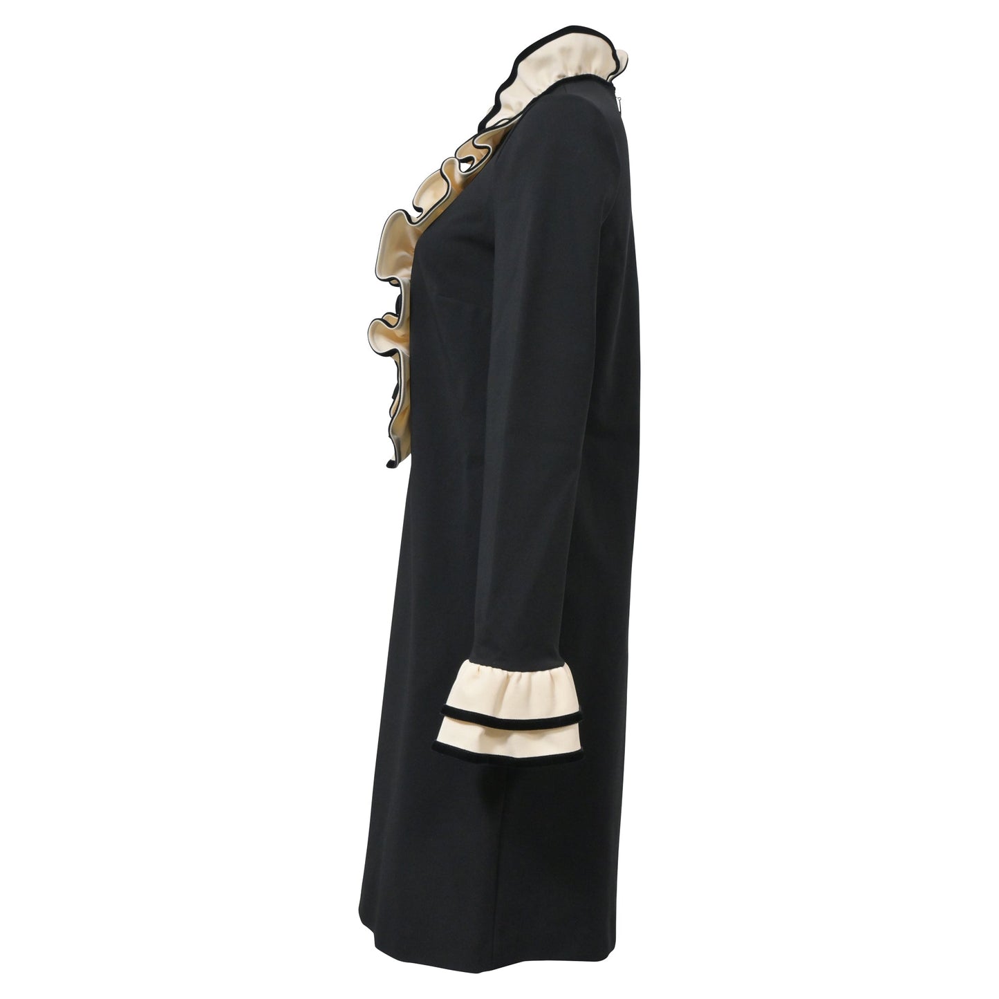 Luxury Gucci Trending 2025 Ruffled-Bib Dress in Black Wool