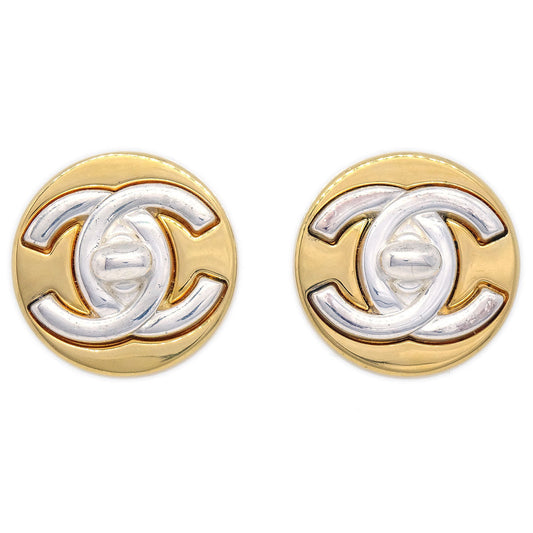 Luxury Chanel 1997 Silver & Gold CC Turnlock Earrings Large