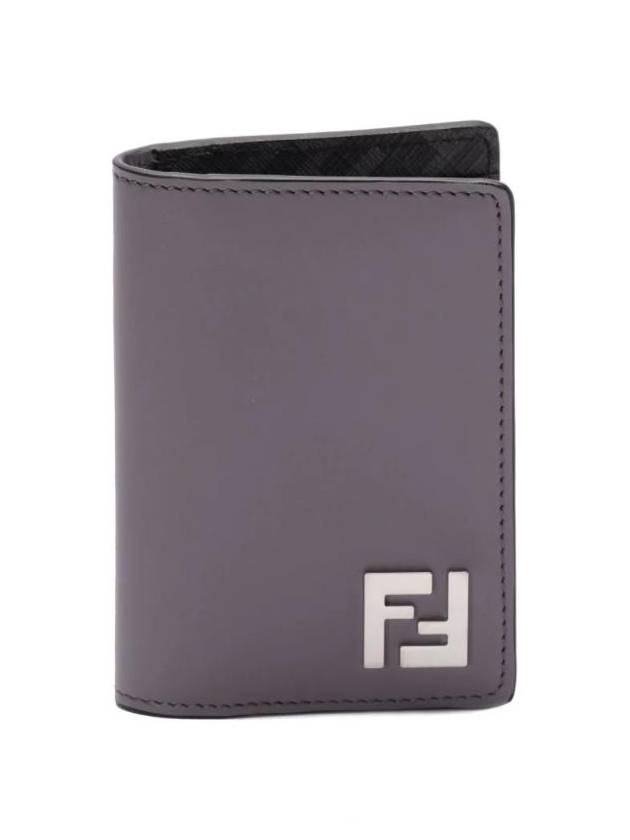 Luxury Fendi FF Square Leather Card Wallet Grey