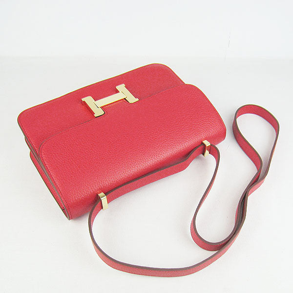 Luxury Hermes Calf Leather Message Bag H020 Red Golden
