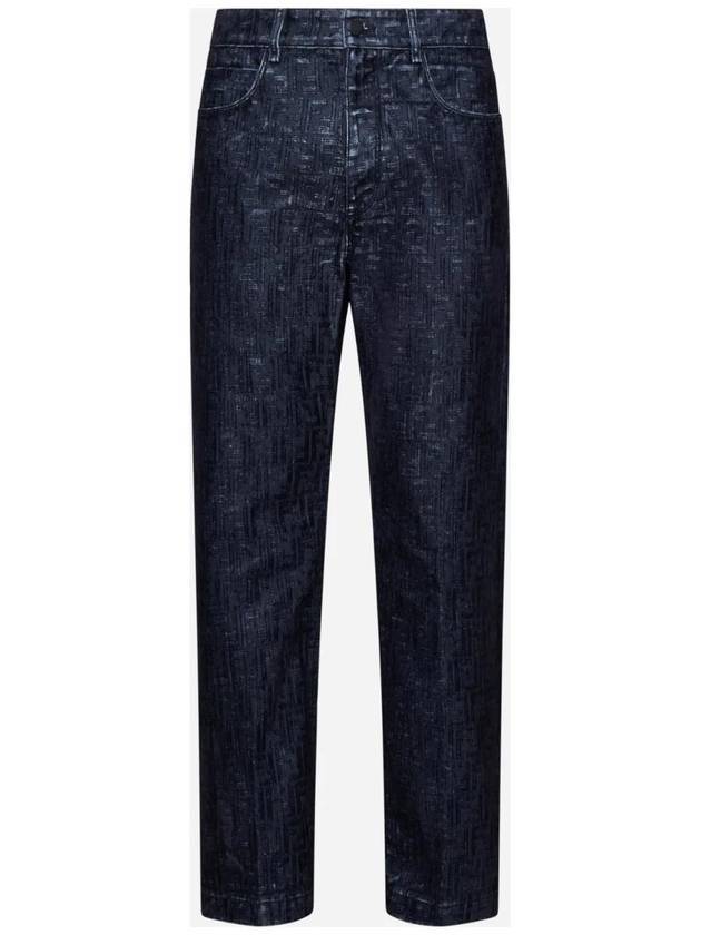 Luxury Fendi Men's Monogram Button Detail Denim Straight Jeans Blue