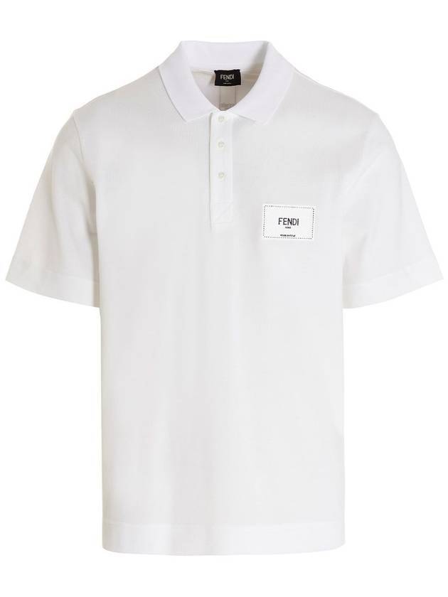 Luxury Fendi Men's Logo Patch Short Sleeve Polo Shirt White