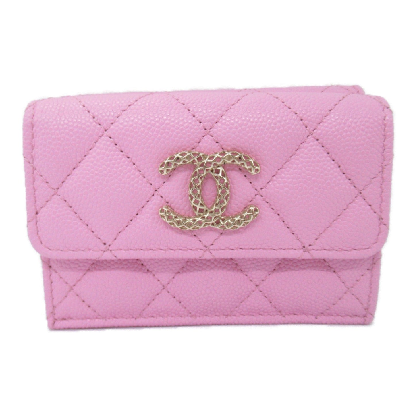 Chanel Three Fold Wallet Three Folded Wallet Caviar S (Green )  Black