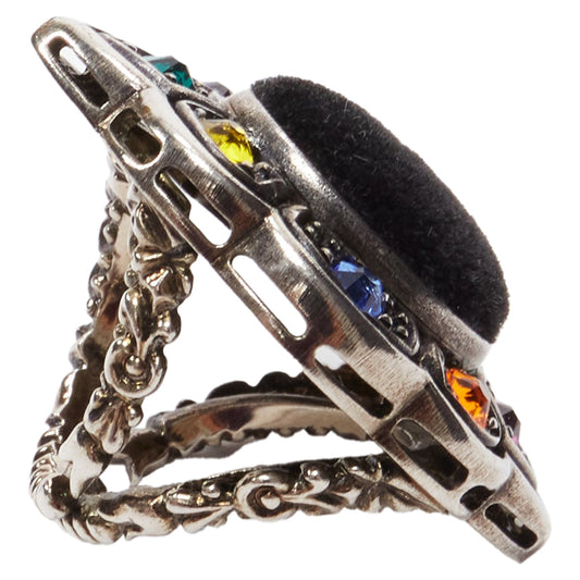 Gucci Alessandro Michele velvet colorful crystals oversized cocktail ring