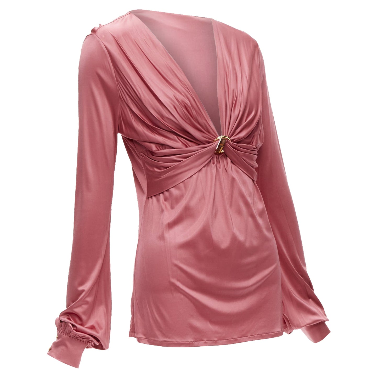 Gucci bamboo buckle silky deep v billow sleeve blouse