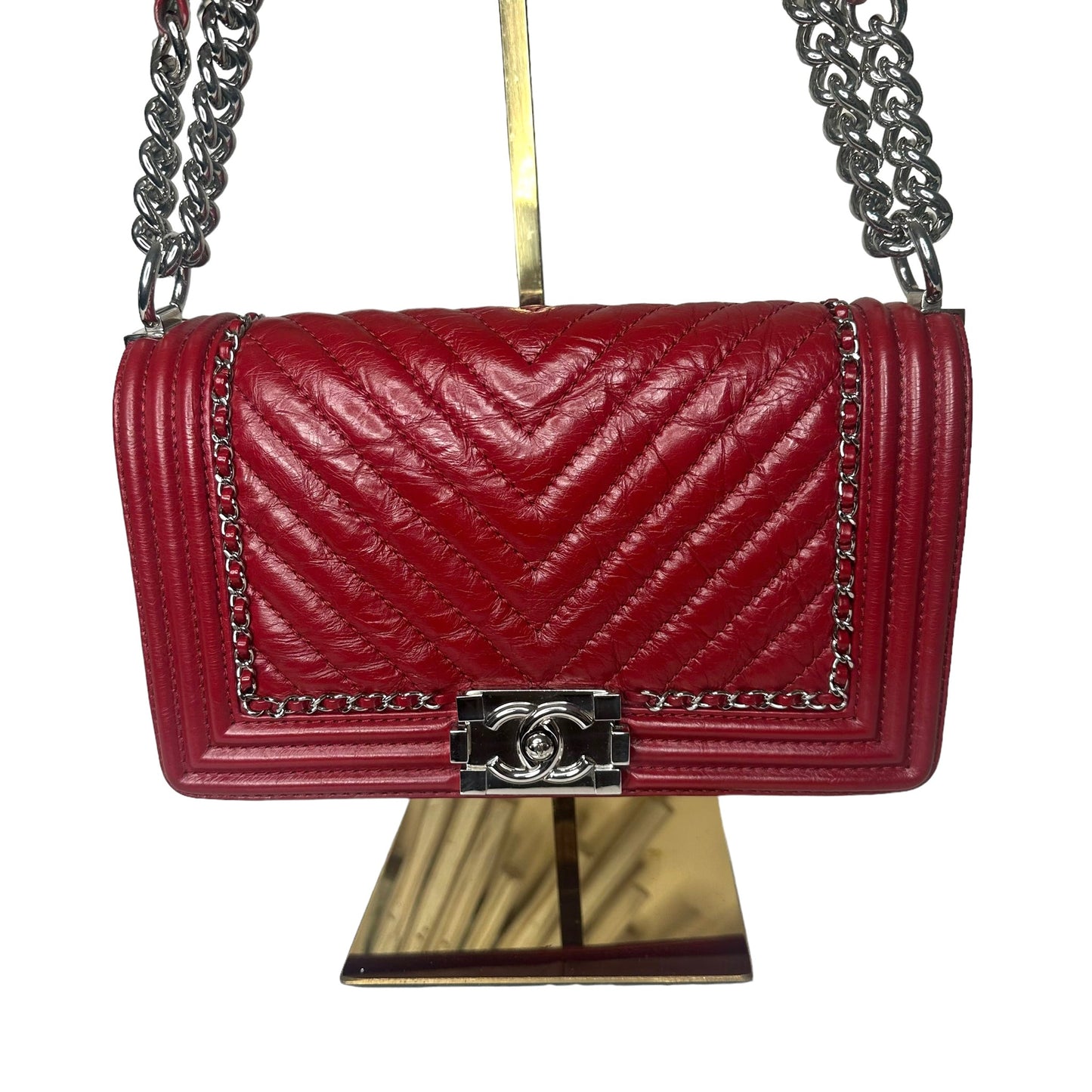 Luxury Chanel Red Jacket Boy Bag