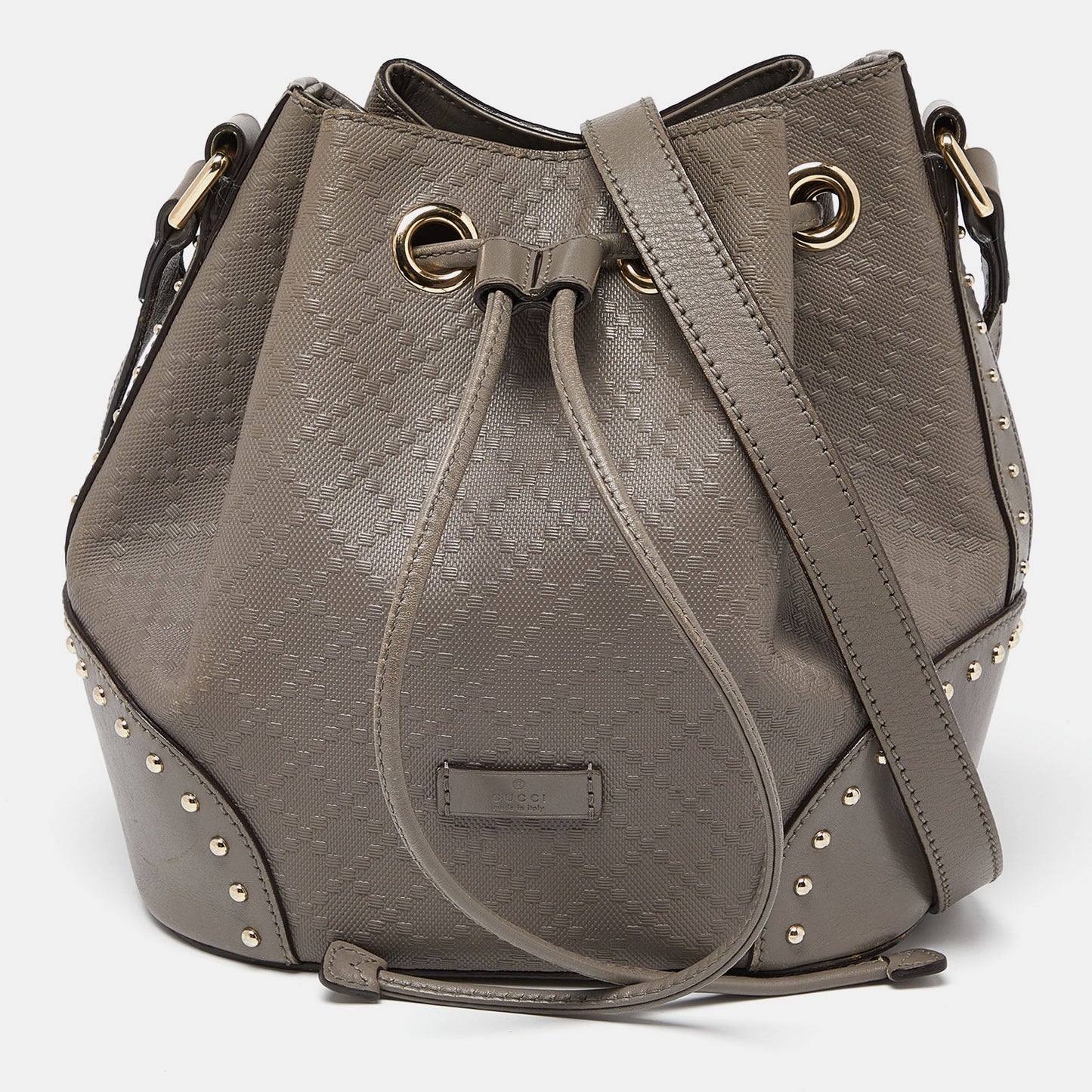 Luxury Gucci Trending 2025 Grey Diamante Leather Medium Hilary Bucket Bag