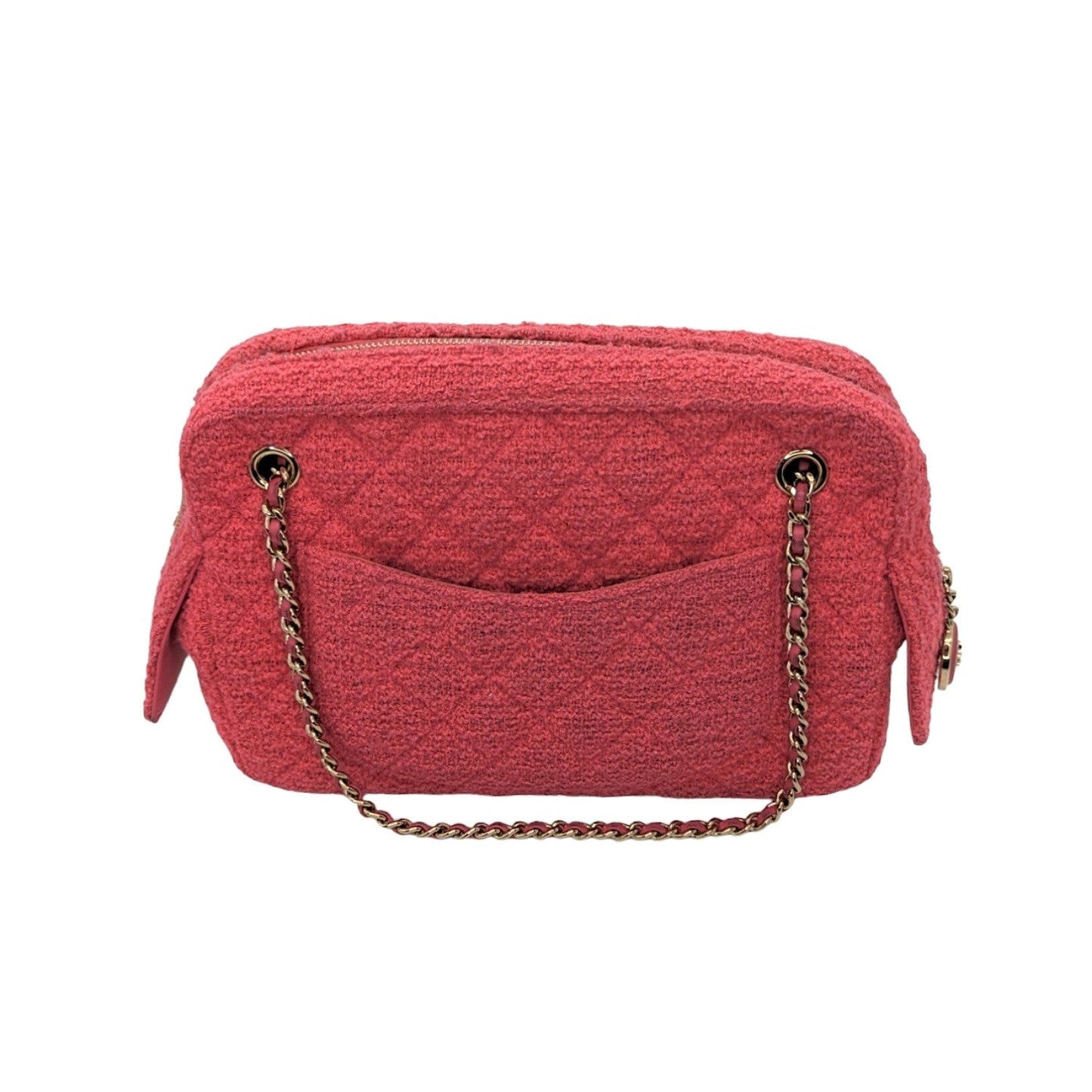 Luxury Chanel Pink Quilted Tweed CC Camera Case