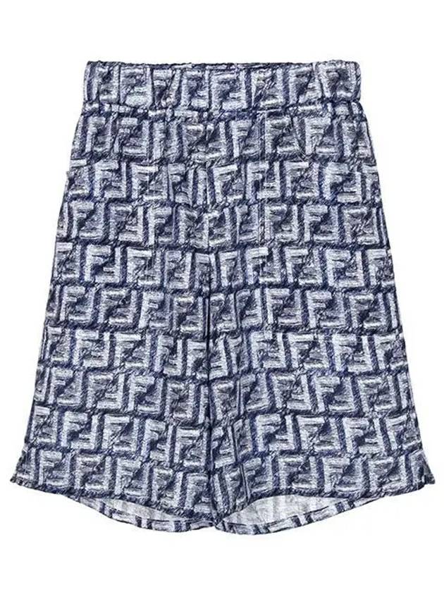 Luxury Fendi Kids FF Linen Bermuda Shorts Navy