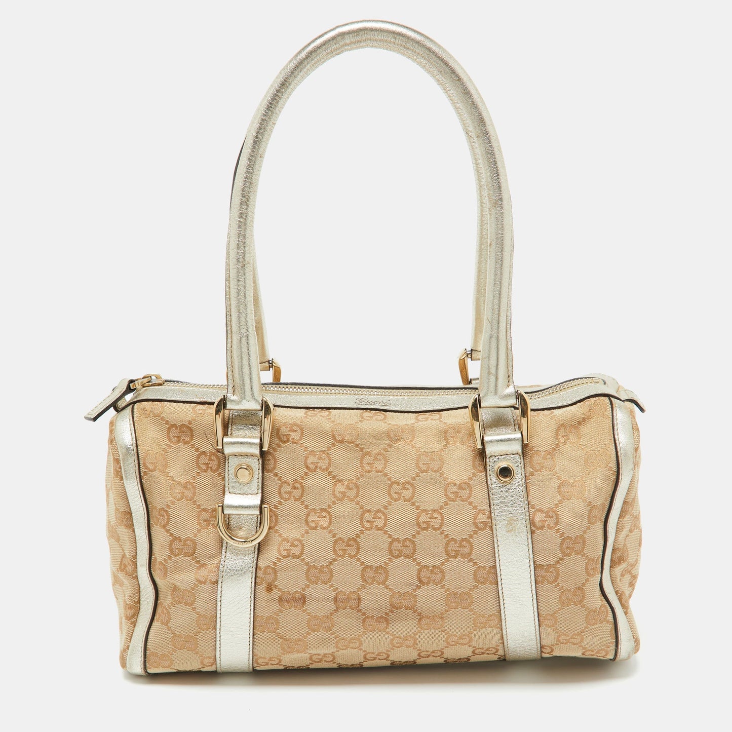 Luxury Gucci Trending 2025 Beige/Gold GG Canvas and  Leather Small Abbey Boston Bag