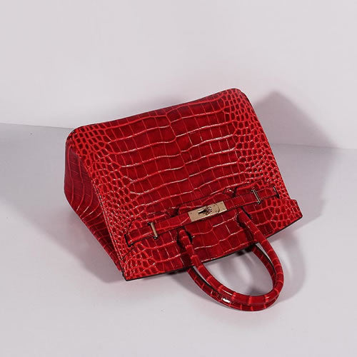 Luxury Hermes Birkin 30cm Crocodile Leather Bag With Strap Red Gold