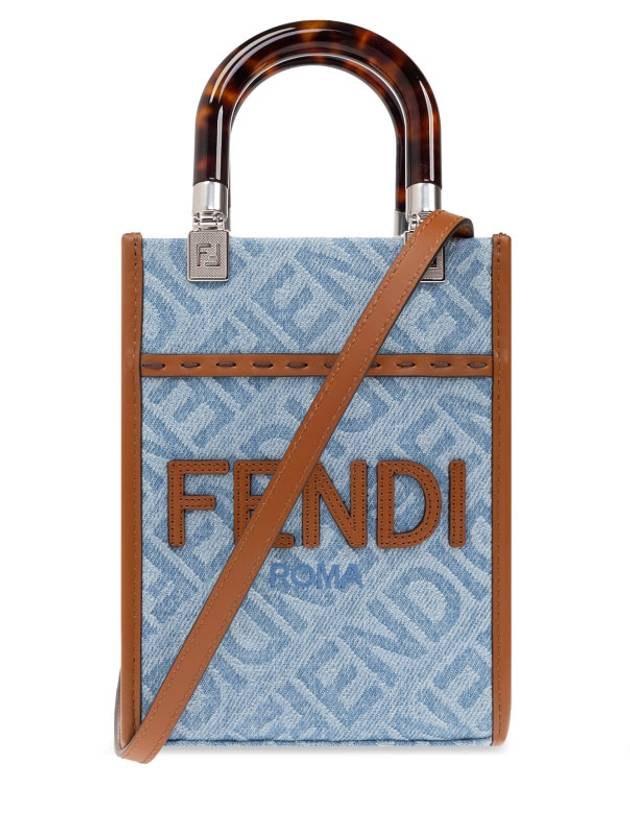 Luxury Fendi Mini Sunshine Denim Shopper Bag Blue
