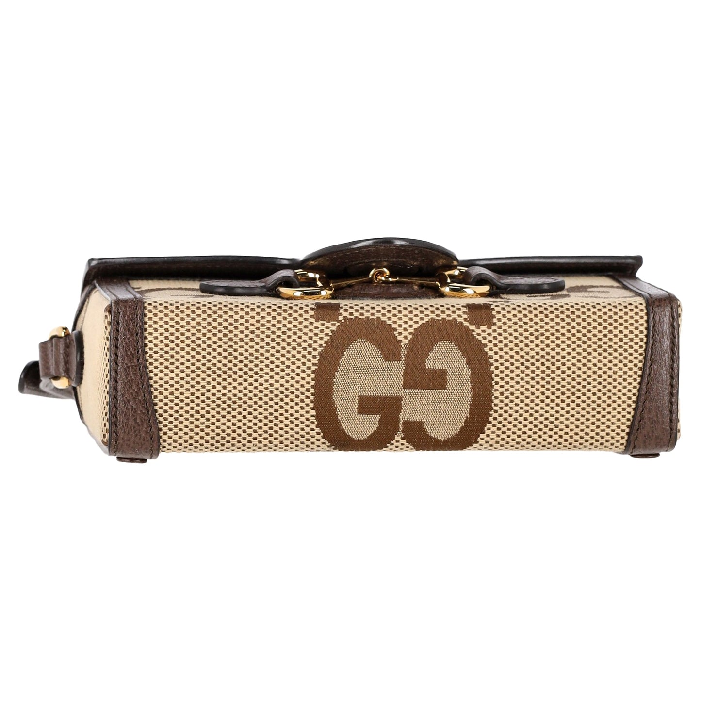 Gucci Mini Horsebit 1955 Flap Crossbody Bag Jumbo GG in Beige Canvas