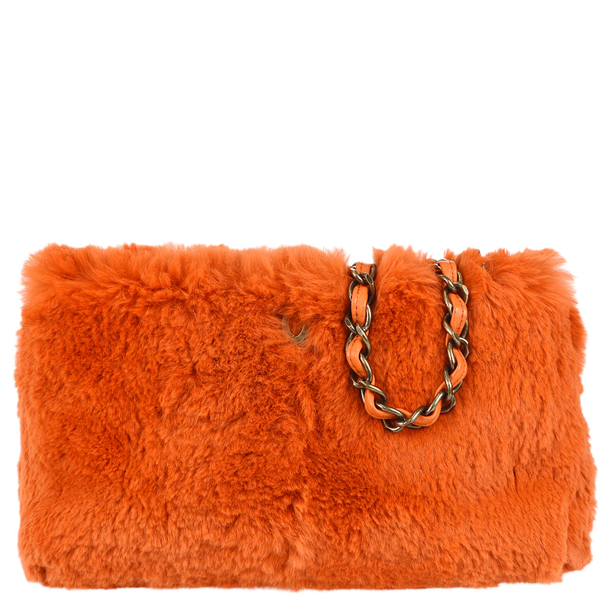 Luxury Chanel 2000-2001 Chain Shoulder Bag Orange Fur