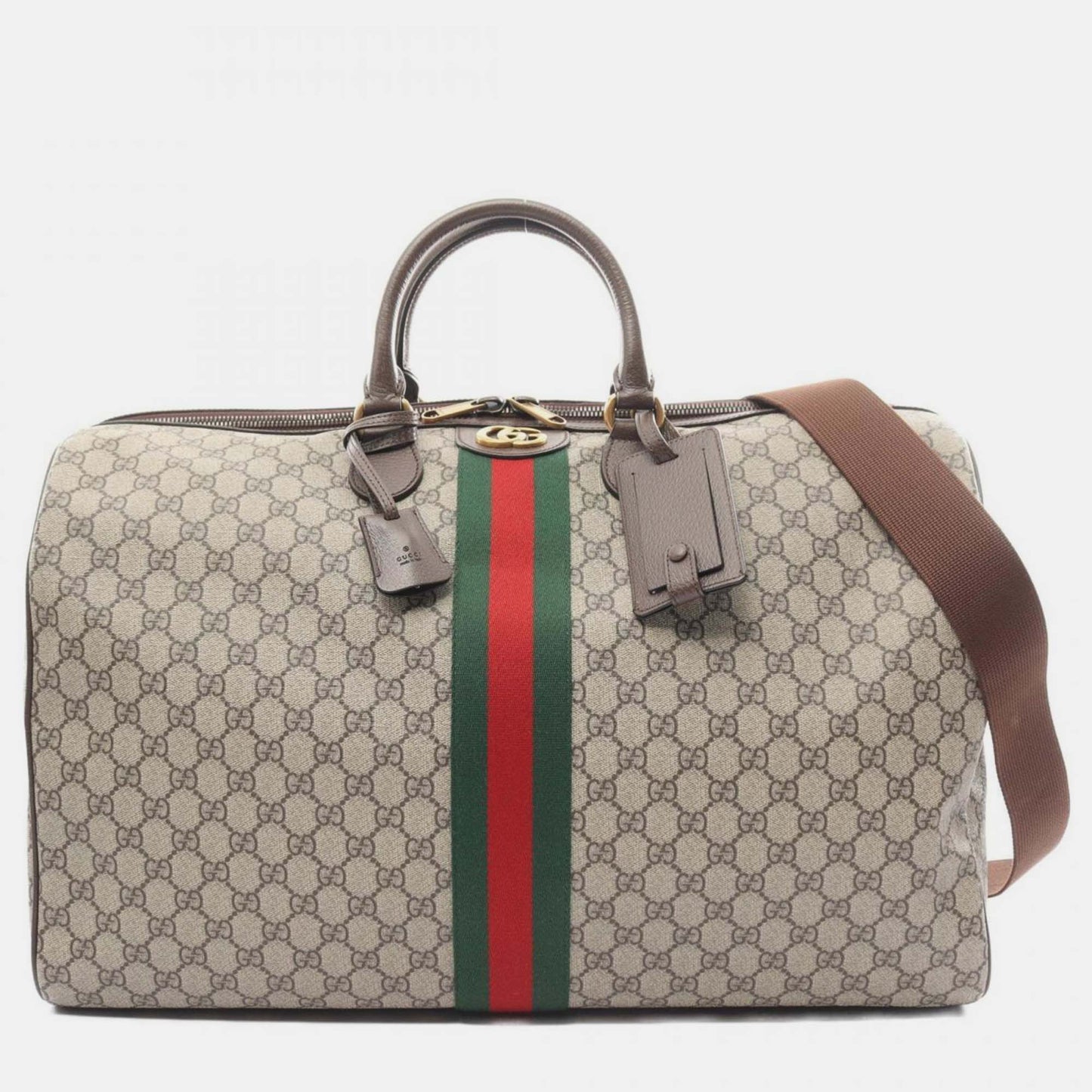 Luxury Gucci Trending 2025 Beige Brown Multicolor Coated Canvas Leather GG Supreme Sherry Line Boston Bag