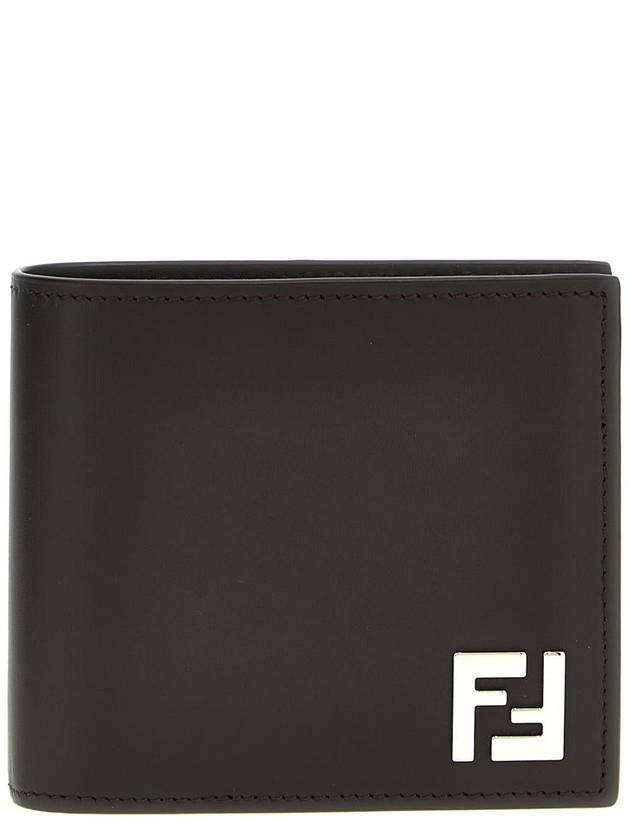 Luxury Fendi FF Square Leather Bi-Fold Half Wallet Brown