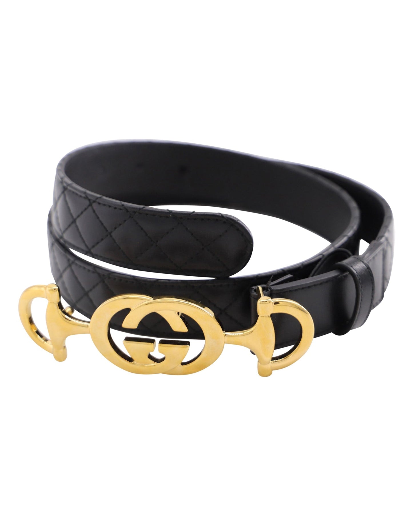 Luxury Gucci Trending 2025 Horsebit Interlocking Quilted Belt in Black Leather