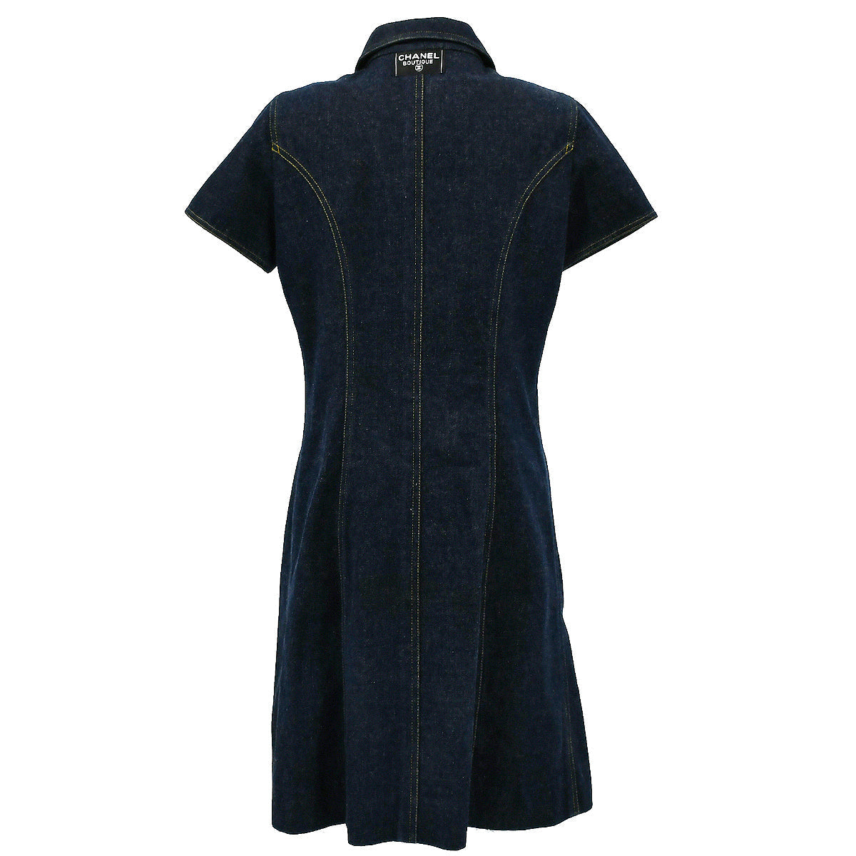 Luxury Chanel 1990s logo-buttons denim dress #38