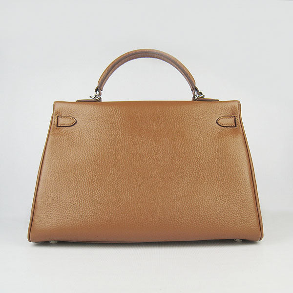 Luxury Hermes Kelly 35cm Togo Leather Handbag Light Coffee/Silver