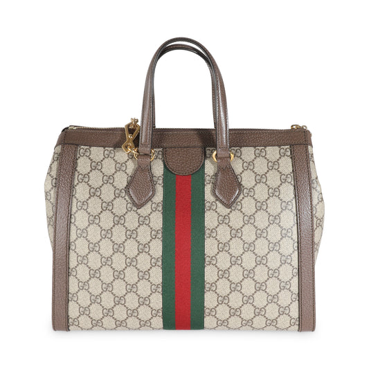 Luxury Gucci Trending 2025 Beige GG Supreme Monogram Web Medium Ophidia Tote