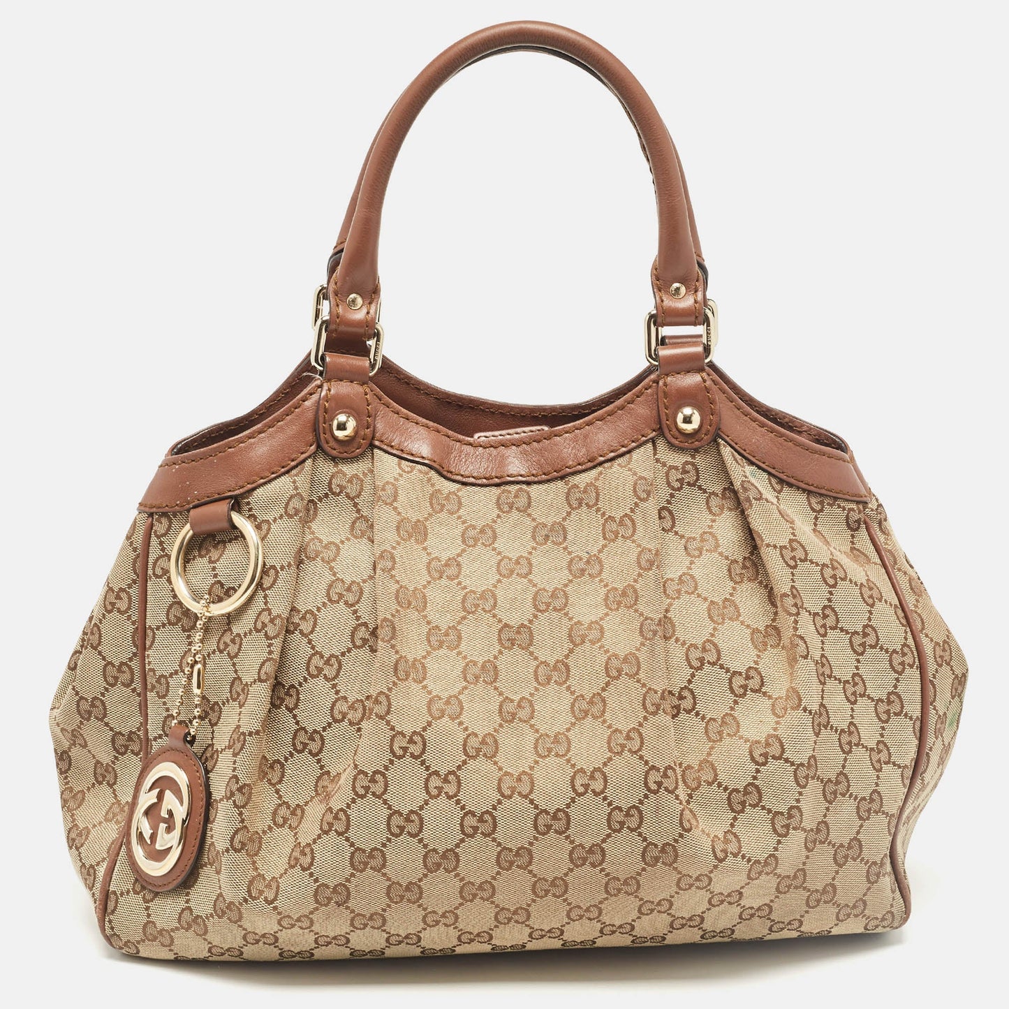 Luxury Gucci Trending 2025 Beige/Brown GG Canvas and Leather Medium Sukey Tote