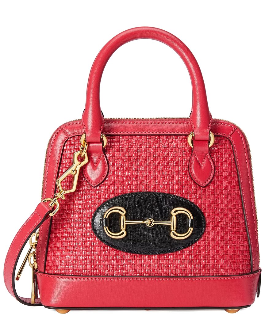 Luxury Gucci Trending 2025 Horsebit 1955 Top Handle Bag Raffia & Leather Mini Shoulder Bag