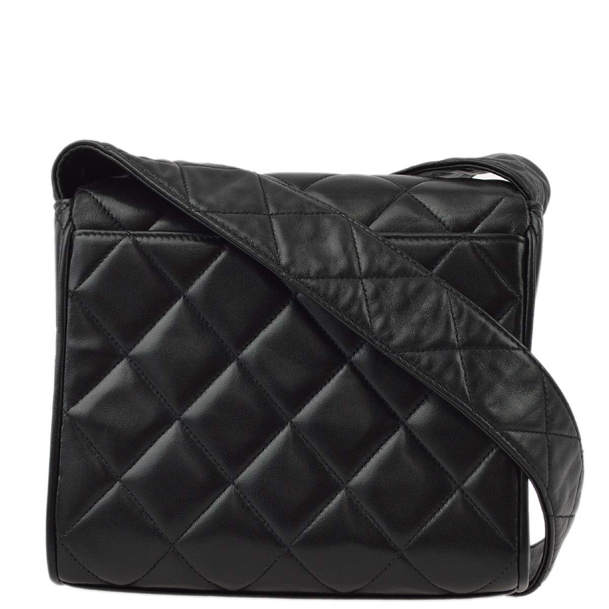 Chanel 1991-1994 Black Lambskin Mini Straight Flap Shoulder Bag