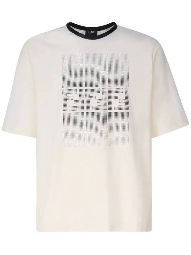 Luxury Fendi FF Print Cotton Short Sleeve T-Shirt Ivory