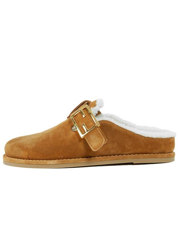 Luxury Fendi FF Strap Feel Suede Mules Beige