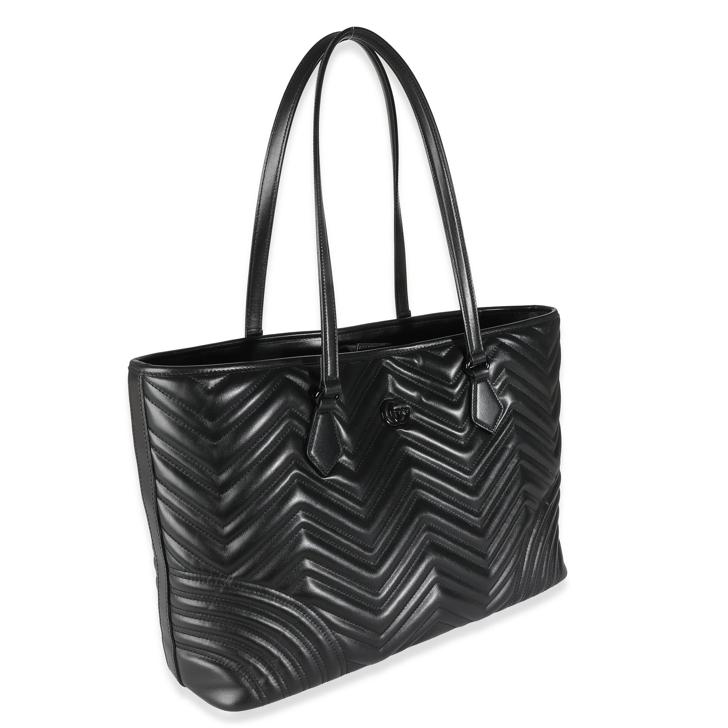 Luxury Gucci Trending 2025 Black Matelasse Chevron Calfskin GG Marmont Large Tote Bag