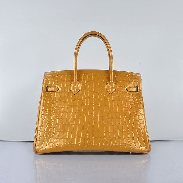 Luxury Hermes Birkin 35cm 6089 New Golden Crocodile Vein Handbags Silver