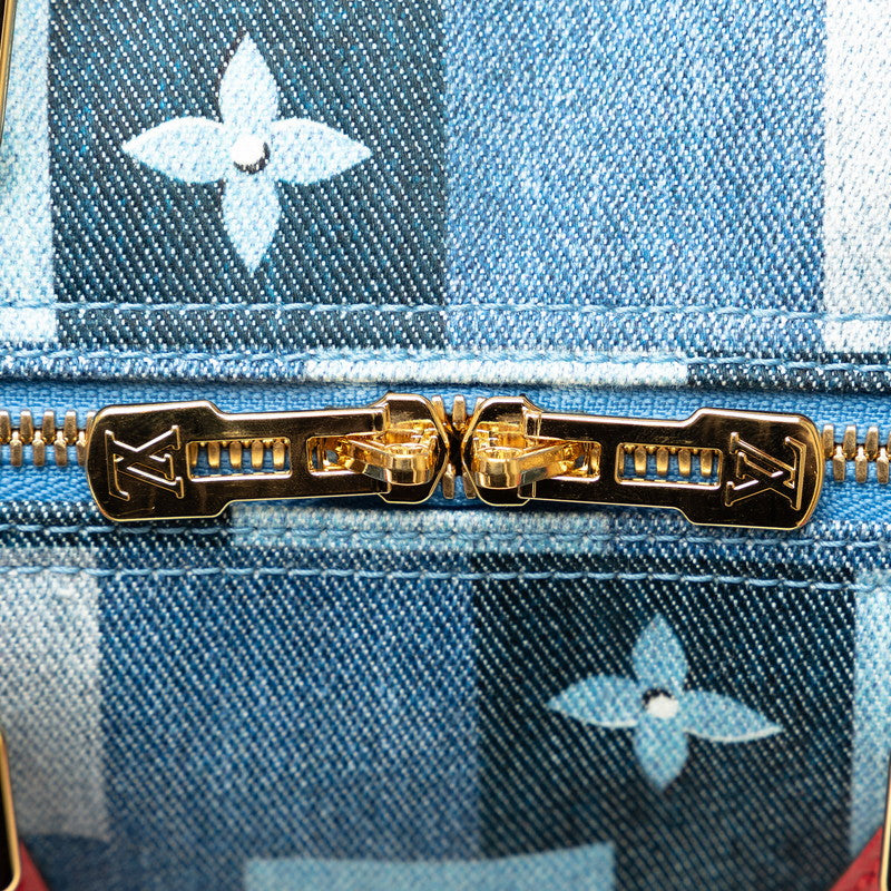 Louis Vuitton Monogram Denim Speedyy Bandouliere 30 Square Patchwork Handbag Shoulder Bag 2WAY M45041 Blue Red Denim Leather  Louis Vuitton