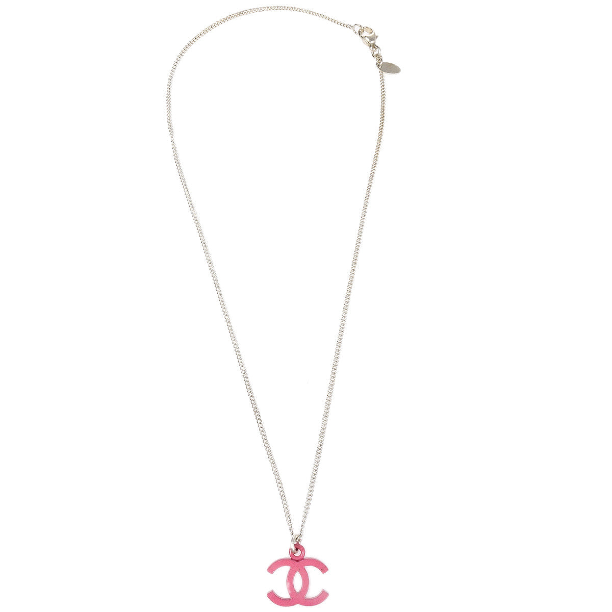 Luxury Chanel 2004 CC Silver Chain Necklace Pink