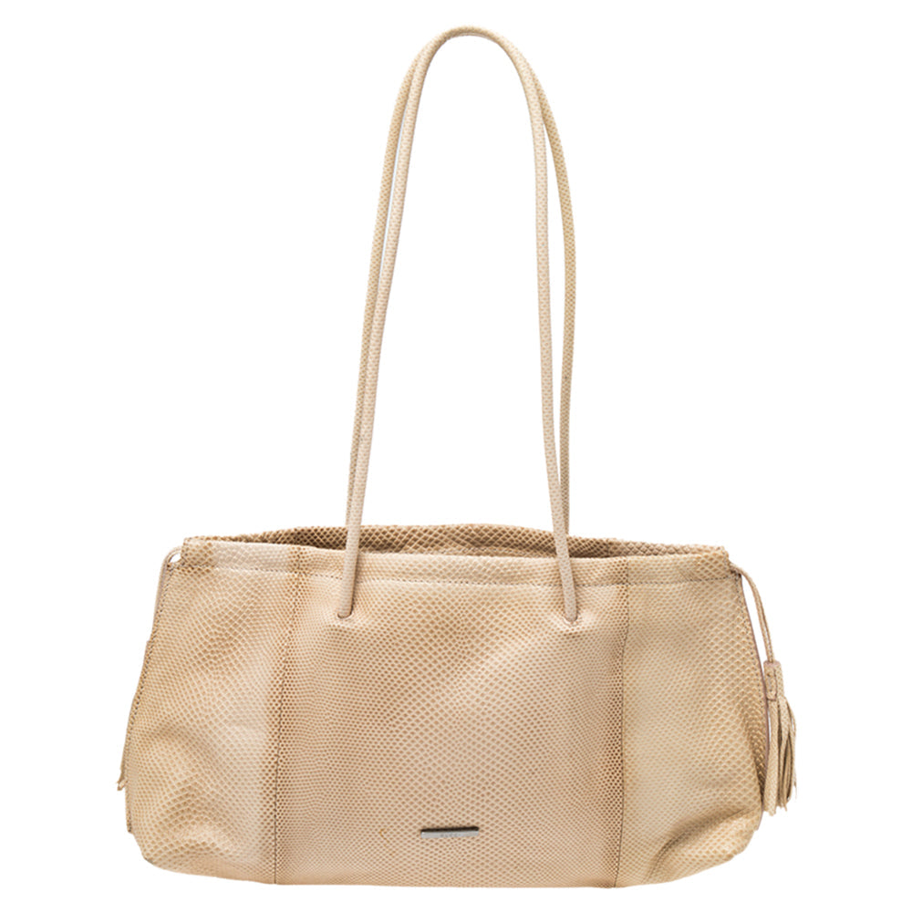 Luxury Gucci Trending 2025 Beige Lizard Drawstring Shoulder Bag
